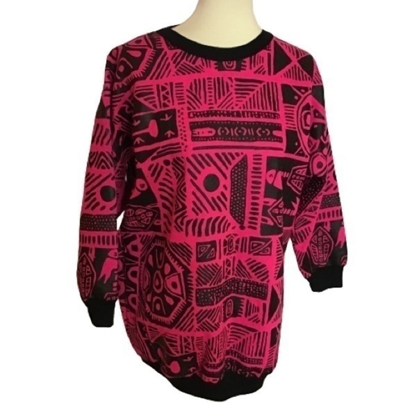 Vintage 80s bright pink op art sweat shirt - Picture 1 of 7